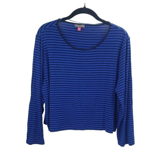 Vince Camuto Tops - Vince Camuto Striped Cropped Knit Top Womens XL Blue Black Long Sleeve Shirt